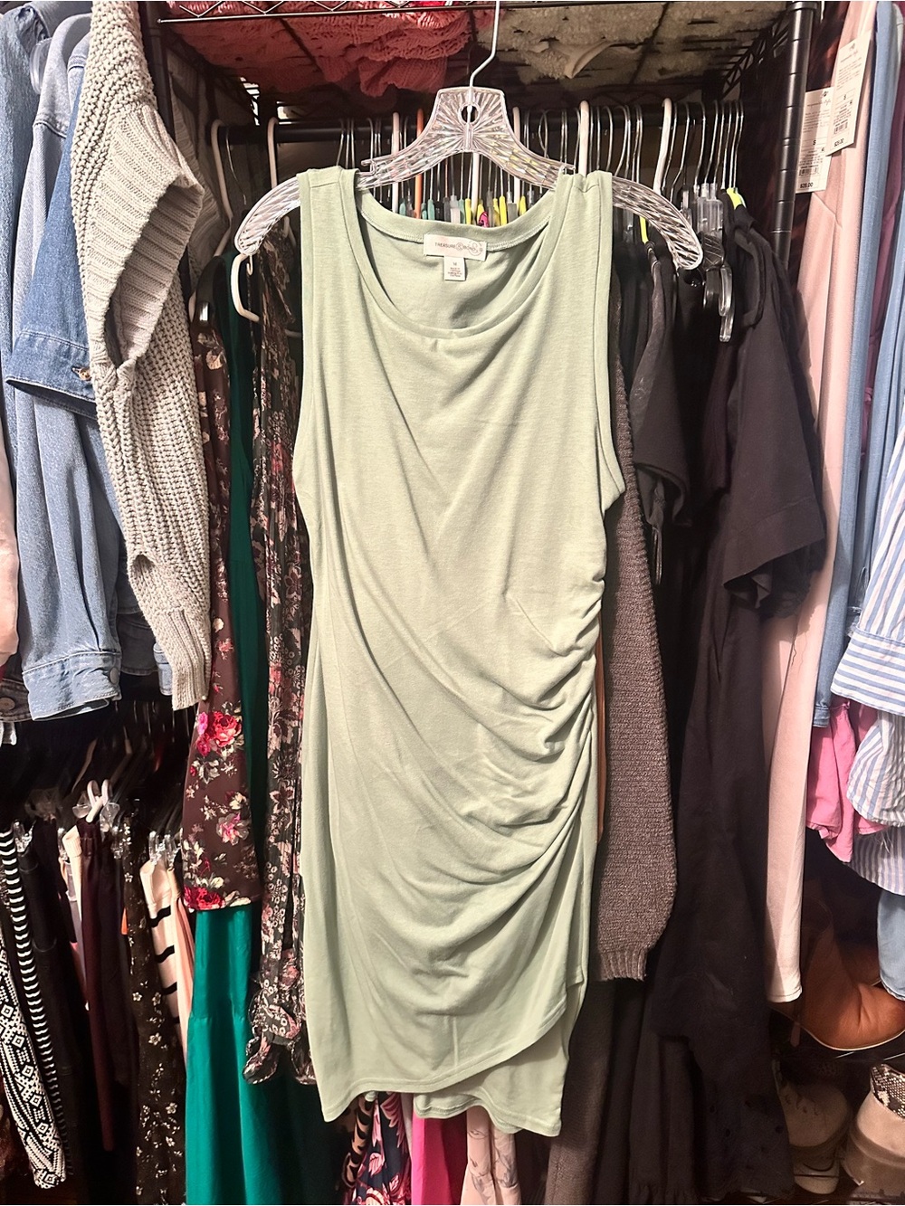 Treasure & Bond Light Sage Sleeveless Ruched Midi Dress